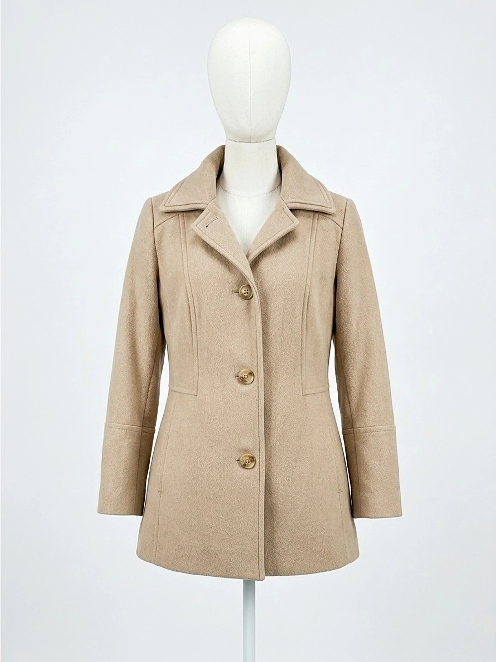 London Fog Women's Beige Button Front Coat Like New Wool Blend
